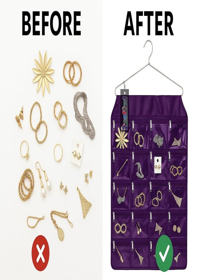 Peafowl 20 Pocket Hanging Wardrobe Organizer | Jewellery, Makeup & Daily Use Storage Bag (Multicolour, Pack of 1) (Purple) - Image 2